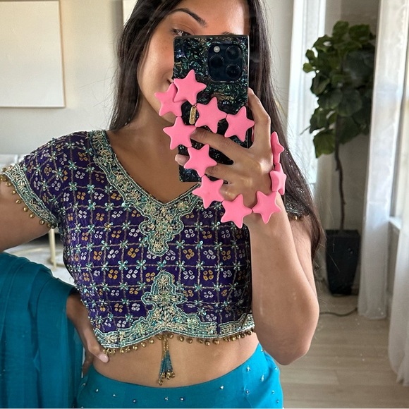 Indian Pakistani Blue Bandhani Chunri Lehenga - Picture 4 of 11